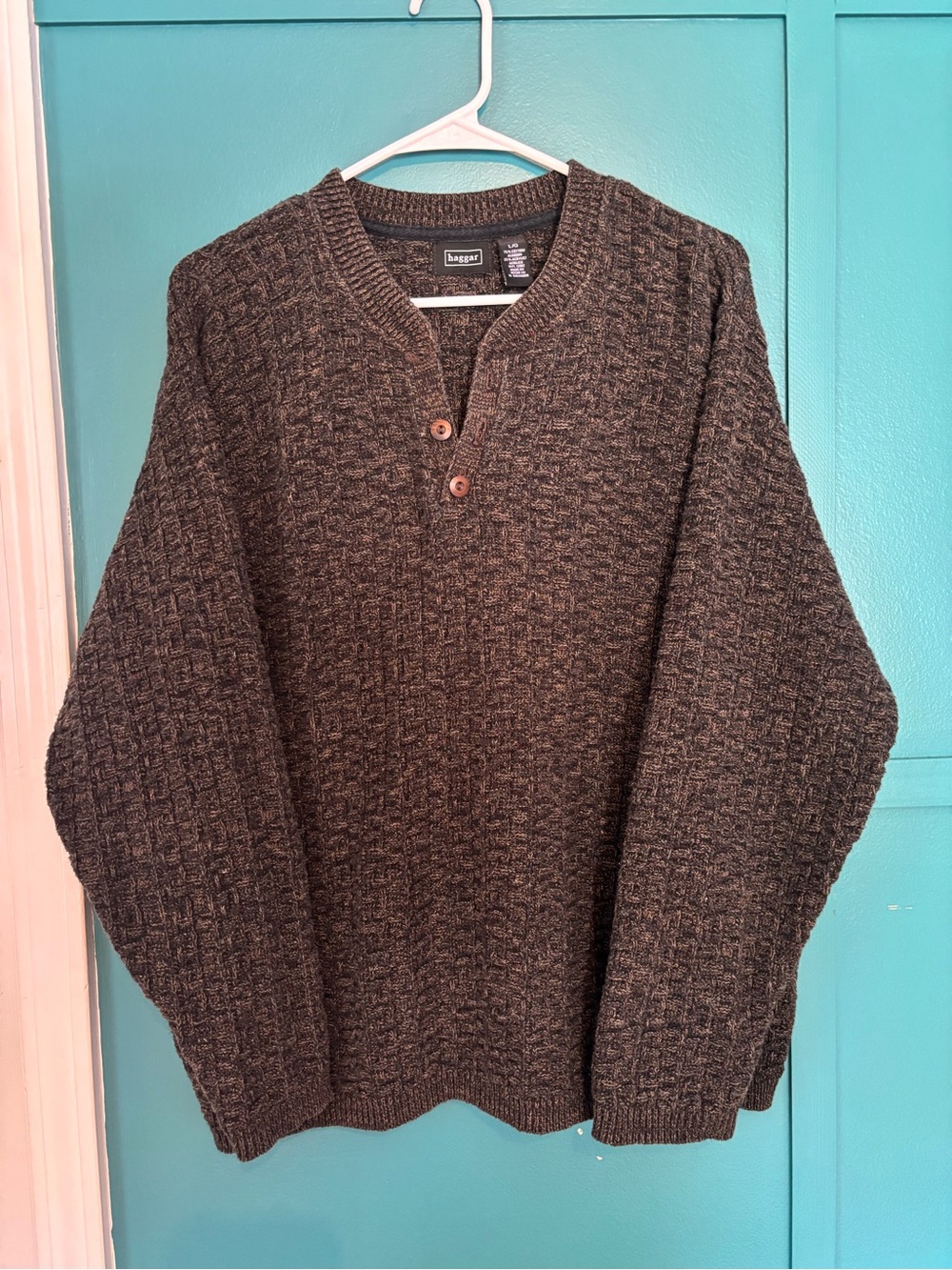 VTG Haggar Textured Knit Henley Sweater Size Large